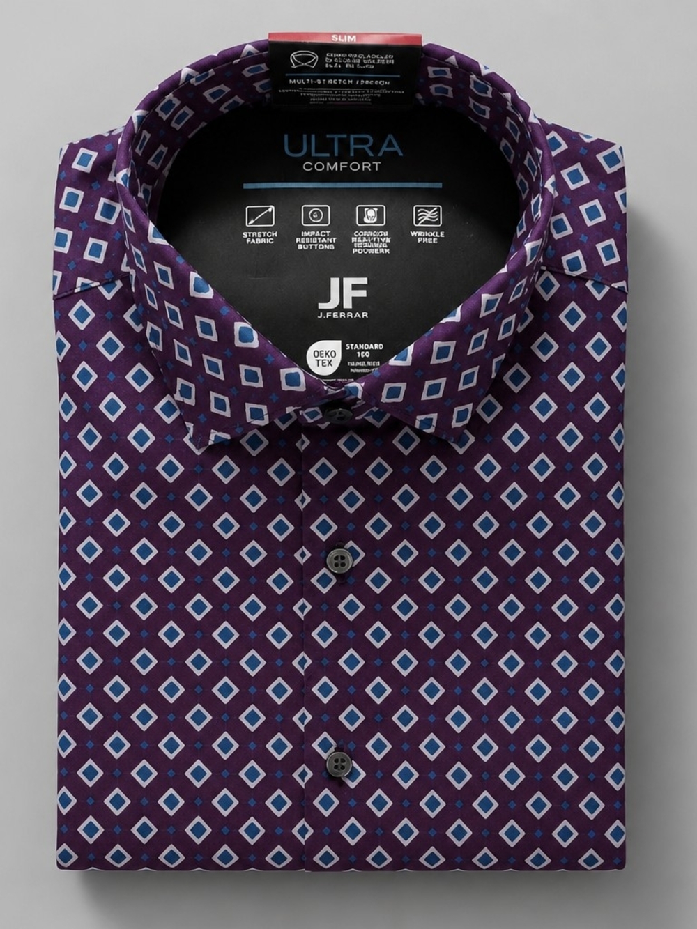 jf j.ferrar Ultra Comfort Slim Fit Purple Geometric Print Shirt
